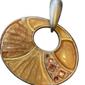 Vintage KC Chunky Statement Silver Tone Large Pendant Pink Rhinestones 2”